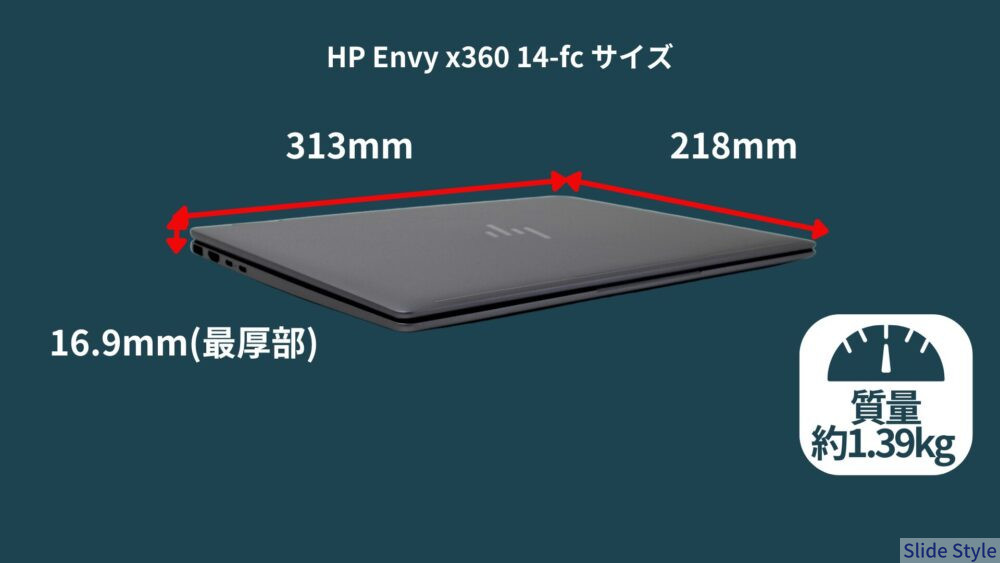 HP Envy x360 14-fcサイズ